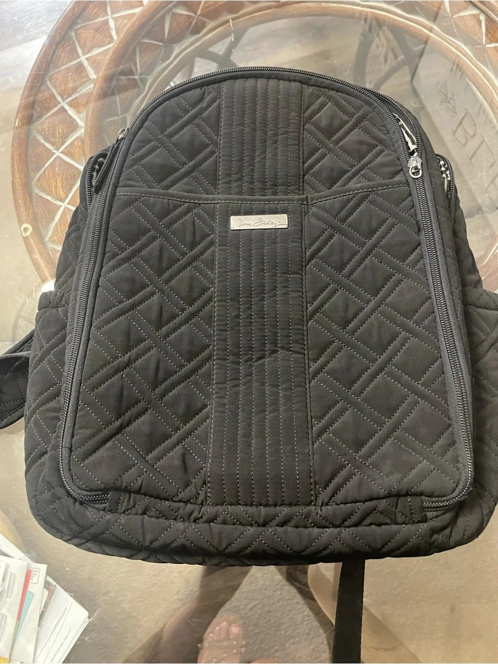 Vera Bradley Black Microfiber Quilted Backpack Diaper Bag Travel Tote